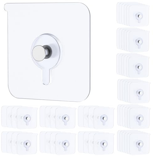 Uniclife 60 Pcs Self Adhesive Picture Hooks 15 kg Load Heavy Duty Picture Hangers Without Nails Adhesive Wall Hooks for Hanging Transparent Waterproof Frame Hangers Sticky Hooks for Bathroom Kitchen