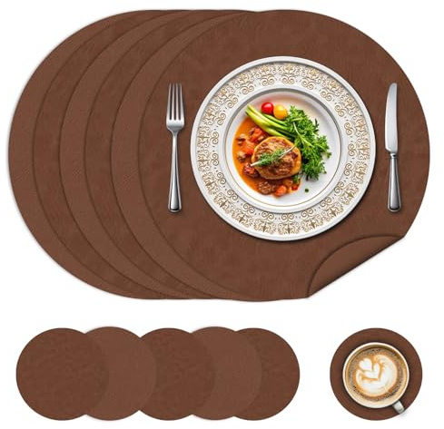 Set di 6 tovagliette e sottobicchieri rotondi da 15 pollici, tovagliette da cucina antiscivolo e impermeabili su entrambi i lati per la casa, il ristorante, il tavolo da pranzo