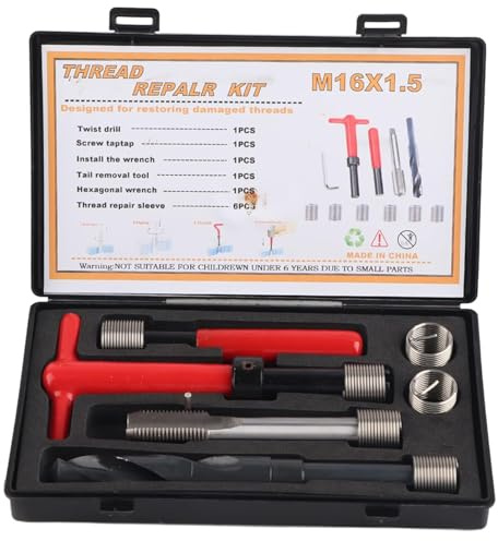 CYTGOUPER 11Pcs M16x1.5 Thread Repair Kit, Stainless Steel Twist Drill Wrench, Thread Insert Tool Kit for Auto Parts, Industrial Equipment