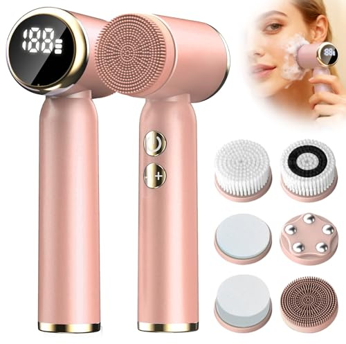 Elektrische Gesichtsreinigungsbürste, 6 in 1 Gesichtsbürste, Tiefenreinigung & Peeling, Wasserdichte Gesichtsbürste elektrisch mit 3-Stufige Rotation, Wiederaufladbar, IPX6 für alle Hauttypen