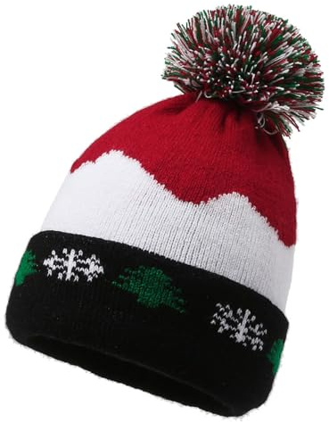 MAGIMODAC Weihnachtsmütze Kinder Weihnachten Wintermütze Lustig Xmas Gestrickte Beanie Mütze Christmas Strickmütze Warm Weihnachtshut mit Stickerei Junge Mädchen Schwarz Rot und Weiß