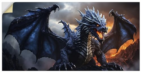 ARTland Wanddeko Wandtattoo selbstklebende Vinylfolie 100x50 cm moderne deko Fantasy aesthetic Drache Feuerdrache 2 U5PQ