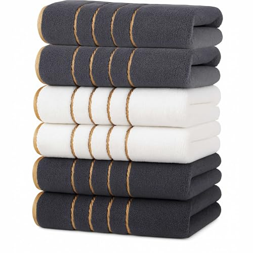 Luxus Handtuch Set 6-teilig 35x75 cm gemischt - Weiche Handtücher mit goldenen Streifen - Farbecht & saugfähig - Modernes Design für Bad, Spa & Gästezimmer - Waschbar & Geschenkidee für Feiertage