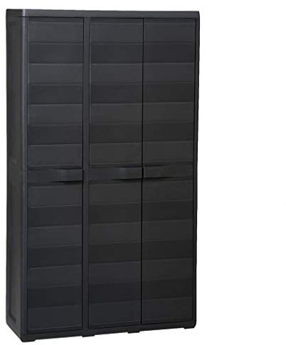 Hoopleep Gartenschrank mit 3 Türen, 4 verstellbaren Regalen, Schwarz, aus Polypropylen, 97x38x171cm, für Garten, Terrasse, Garage, Werkzeuge, Haushaltswaren, TÜV-GS-Zertifiziert