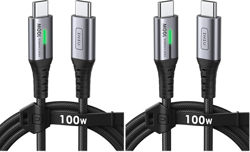 INIU Câble USB C, 1m 100W PD 5A Cable USB C Charge Rapide QC 4.0 Chargeur Type C Nylon Tressé pour iPhone 16 15 Samsung S23 Ultra iPad Air MacBook Pro Google Pixel 7 Xiaomi Switch PS5 etc. (Lot de 2)