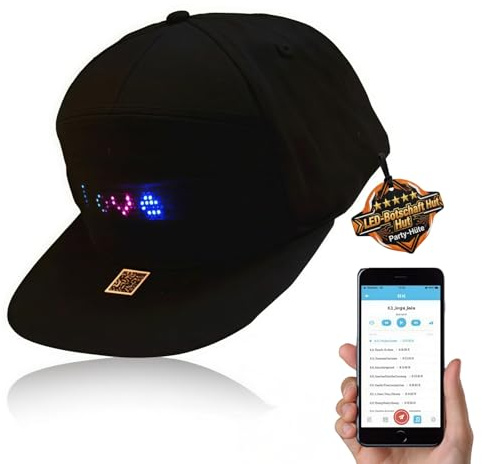 MEIION Firewalky LED-Botschaft Hut, programmierbarer LED Hut mit Bluetooth App Steuerung, editierbarer LED Bildschirm, Nylon Kappe für Party Konzert Karneval Club Outdoor