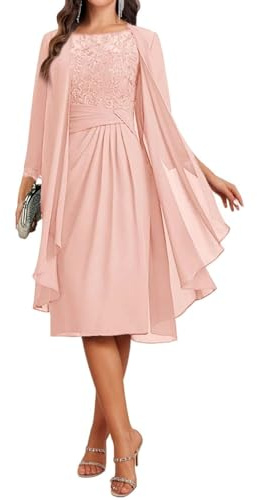 Lot de 2 robes de mère de la mariée pour mariage en dentelle appliques longueur genou en mousseline de soie à manches longues avec veste