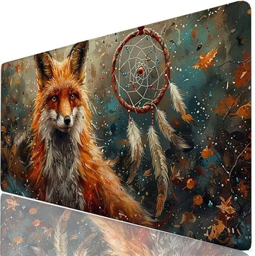 Mouse Pad Gaming Mouse Pad Foxs Desk Mat Large 1500 x 800 x 3mm XXL Mousemat Dreamcatcher Long Computer Keyboard Mousepad with Anti-Slip Base, Stitched Edge Desk Pad for Office, Gaming & Work H0-744