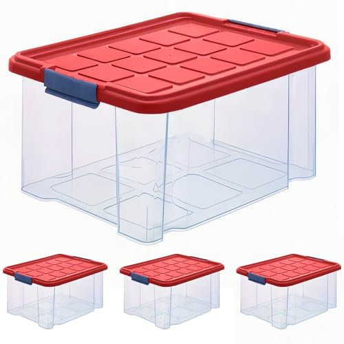 ARTECSIS 4 x Aufbewahrungsboxen aus Plastik S, 5L - 30 x 19 x 14 cm, aufbewahrungsbox mit Deckel, Eurobox, stapelbar