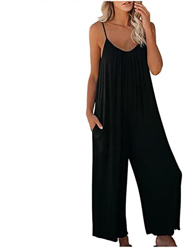 Combinaison Caraco Large à Rayures,Overdose Été Femme Pantalon Slim Taille Haute Trousers sans Manches Jumpsuit Sexy Col V Top Cache-cœur (38=Tag:M, Noir)
