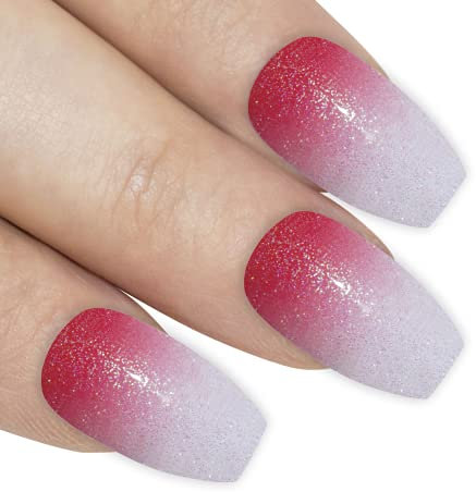 Bling Art Ballerina False Nails Fake Coffin Gel Ombre Red Acrylic Long 24 Tips