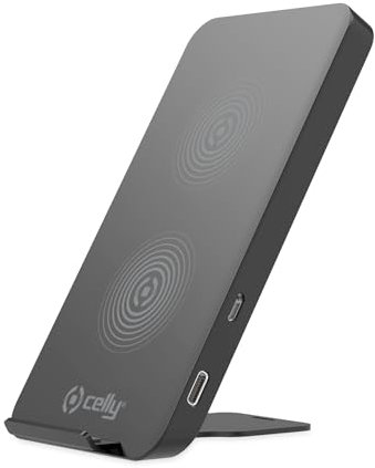 Celly WLFASTSTANDBK, Supporto e Caricatore Wireless per Smartphone e Tablet, Ricarica Veloce fino a 10W, Compatibile con Apple, Samsung, Huawei e Altri, Colore Black