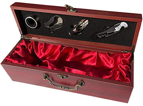 Weinbox mit Gravur / aus Holz für 1 Flasche mit Kellnermesser