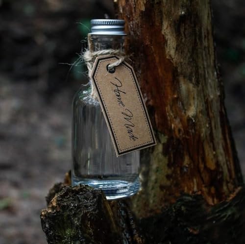 A Pack of 50 Mini/Miniature Round Glass Bottles (50ml) Miniature Gin Bottles, liqueurs, Spirits. with Silver caps.