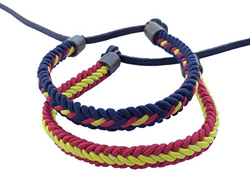 LGP - Pack de 2 Pulseras Pulsera SURFERA de Cuero e Hilo Trenzada Colores Bandera ESPAÑA 2 Unidades Mod. 2
