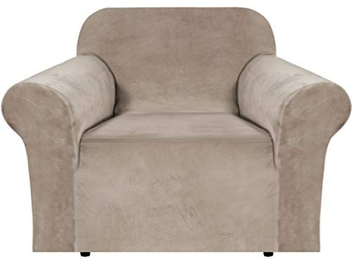 BellaHills Samt Sofabezug Stretching Skid Resistance Schonbezug/Möbelbezug für Wohn-, Dicke und weiche Samt Moderne Sofabezüge (1 Sitzer, Taupe)