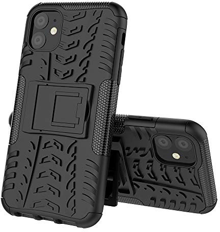 MRSTER iPhone 11 Case, Tyre Pattern Design Heavy Duty Extreme Protection Case With Kickstand Shock Absorbing Detachable 2 in 1 Case Cover For Apple iPhone 11 6.1. Hyun Black