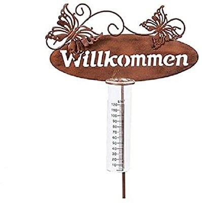 Geschenk-Himmel Gartenstecker Regenmesser Willkommen mit Zwei Schmetterlinge aus Metall
