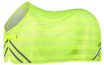 HORZE Reflektierende Netzdecke, Pferdedecke, Reflektierendes Band, Langer Schweiflatz, Größe 125-165, Neon Gelb, Gelb, 155