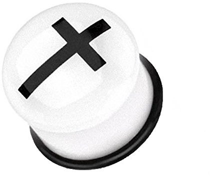 Taffstyle Ohr Plug Flesh Tunnel Piercing Ohrpiercing Kreuz Single Flared Weiß Glow in The Dark 5mm