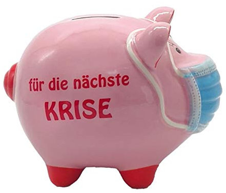 Sparschwein mit Maske Mundschutz Mundnasenbdeckung nächste Krise 16 cm