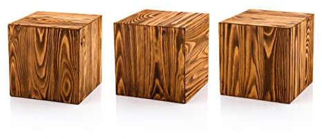 Decorativo Bloque de Madera Macizo, 20 x 20 x 20 cm, Juego de Tres nueces, Soporte de Madera, Soporte para Flores de Madera, Tronco casa, decoración de Madera, Bloque de Madera