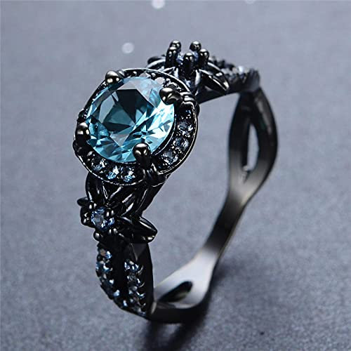 Ring Ringe Damen Bijouterie Herren Luxus Weiblicher Grüner Runder Stein Ring Charme Schwarz Gold Eheringe Für Frauen Versprechen Liebe Blume Verlobungsring 7 Aquablue