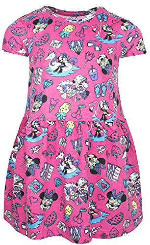 Disney - Dress with Minnie Mouse Pattern - 100% Cotton - Summer Dresses for Girls - Minnie Mouse Dress Pink - Party Dress - Minnie Mouse Clothes Children's Costume - Pink Doodle - Age: 4-5 Years