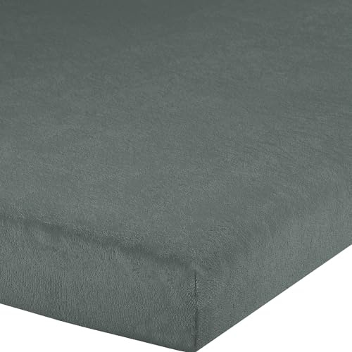 Erwin Müller Topper-Spannbettlaken Frottee-Stretch, Spannbetttuch für Topper Füssen anthrazit Größe 180x200 cm - 200x200 cm - pflegeleicht, formstabil, mit Rundumgummi, sehr Gute Passform