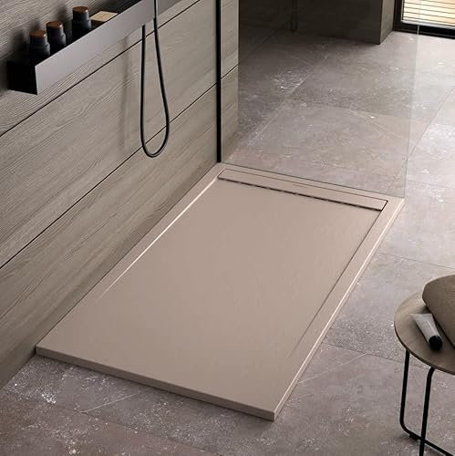 Receveur de douche en marbre, couleur crème, effet ardoise, antidérapant, Lisbonne (80x200)