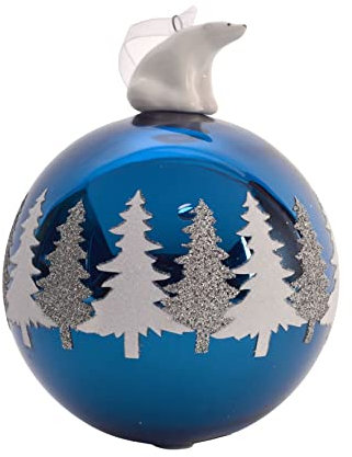 Round Glass Bauble Shiny Blue - Tree Design