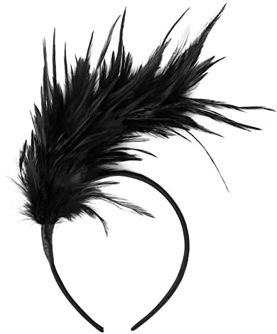 MWOOT 20er Jahre Stirnband Feder Haarreif Haarband Hochzeit Kopfbedeckung, 1920s Fascinator Feather Headband, Headpiece for Cocktail Wedding Vintage Tea Party (Schwarz)