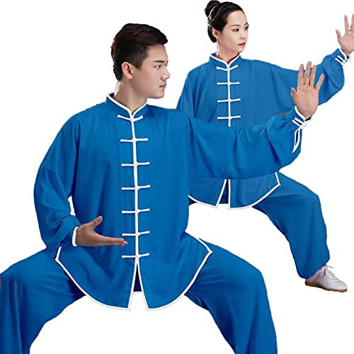 HFCY Tai Chi Anzug Chinesische Kung Fu Kleidung Herren Damen Martial Arts Wing Chun Kampfkunst Tai Chi Kung Fu Uniform,Blue-XXXL