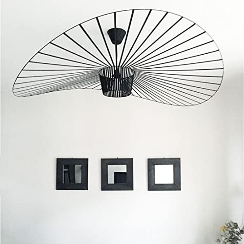Vertigo Lampe 80/100/120/140/170/200cm Pendelleuchte Vintage Hängelampe Modern Hut Wohnzimmer Kronleuchter (Licht Höhenverstellbar) Fiberglas/PU Hut Lichter E27 für Restaurant Schatten,Schwarz,170cm