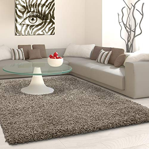 Muratap Teppich Wohnzimmer Weich - Basic Shaggy - Hochflor Teppich Wohnzimmerteppich, Schlafzimmerteppich Pflegeleicht und Fusselfrei - Große: 140x200 cm - Farbe: Taupe
