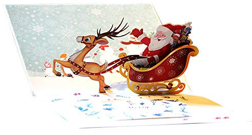 FARUTA 3D Pop Up Karte Weihnachtsmann Weihnachten Hirsch Urlaub Frohe Weihnachten Grußkarten, Neujahr Weihnachtskarte mit Umschlag Urlaub Geburtstag Pop Up Karten Geschenk für Winter Weihnachtszeit
