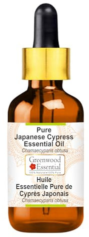 Greenwood Essential Pure Japanese Cypress Essential Oil (Chamaecyparis obtusa) with Glass Dropper Steam Distilled Natural Therapeutic Grade 10ml (0.33 oz)