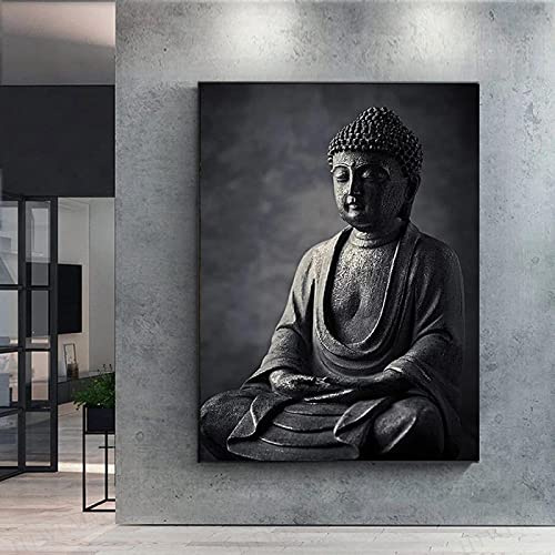 HTWLMM Schwarz Meditation Buddha Leinwandbild Wandbilder Wohnzimmer Schlafzimmer Wanddekoration Bild,Leinwand Bilder Kunstdruck Decor Rahmenlos (60X80CM)