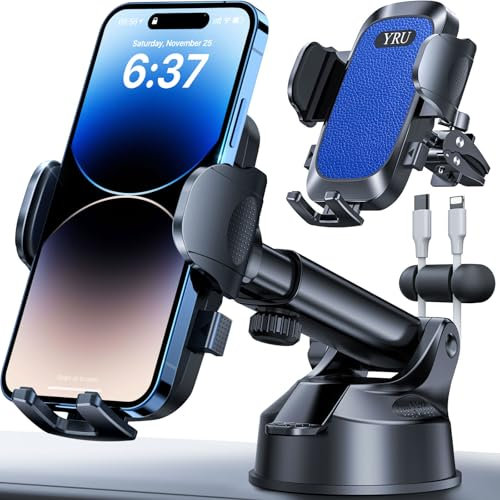 YRU [True Military-Grade & 360° Rotatable Suction] 2025 Ultimate Car Phone Holder Mount【90+LBS Safest Strongest & Patent Certs】 Dashboard Windshield Vent for iPhone 17 16 Pro Max Samsung, Light Blue