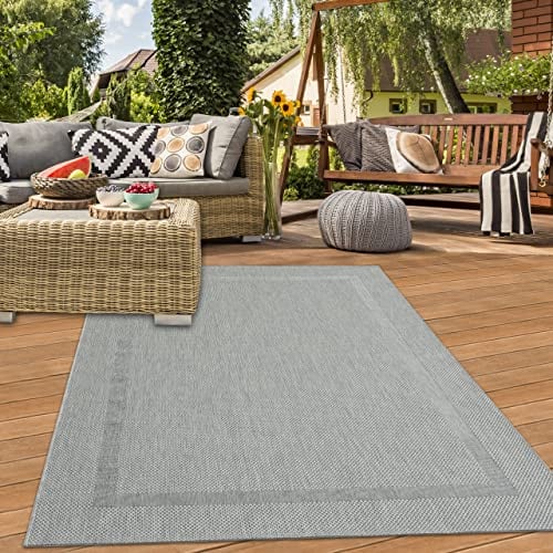 Modern-praktischer Teppich mit Bordüre • In- & Outdoor • in grau, 160x220 cm