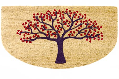 SOAVE Zerbino 40x75cm Mezzaluna in Cocco Naturale e Gomma PVC Rettangolare per ingresso con Albero della vita (A - Black Red)