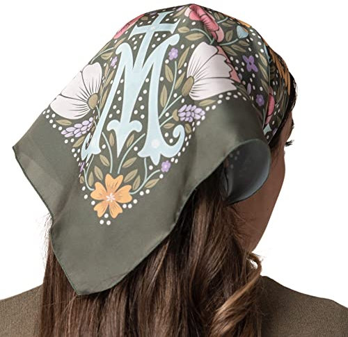 Katholischer Schleier Kopftuch – Bandana Stil Kapelle Schleier Katholische Messe – Marian Floral Mantilla für Kirche, Grün , Large