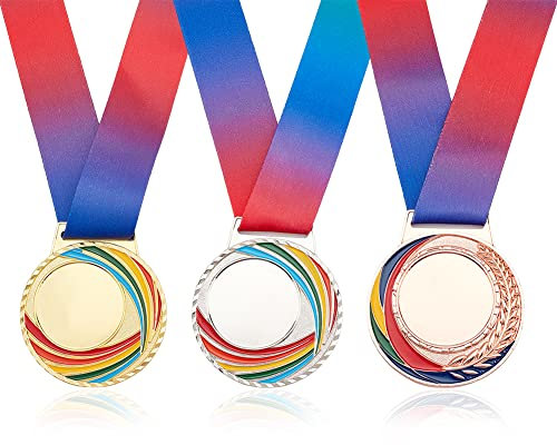 FINGERINSPIRE 3 Stück Blanko Auszeichnungsmedaillen Gold Silber Bronze Gruppenmedaillen Mit Halsbändern Siegermedaillen Preise Legierung Medaillen Runde Medaillen Für Wettbewerbe Sporttreffen