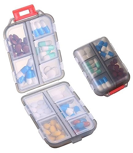 Zuihug 1 Packung Reise-Pillen-Organizer – 10 Fächer, kompakte und tragbare Pillendose, perfekt für die Aufbewahrung unterwegs, Pillenhalter für Geldbörse, Grau