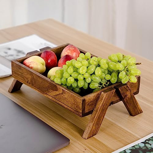 SOUNAY Cesta de frutas de madera vintage estilo rústico, frutero de madera rústico, 31 x 20 x 10 cm, frutero de madera para frutas, pasteles, dulces
