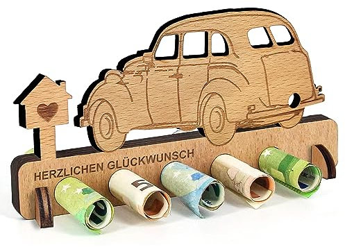 Geburtstag Geldgeschenk Holz, Geldgeschenk für Führerschein, Neuen Auto, Tankstellen Geschenk, Tankgutschein Geld Geschenk Holz Deko für Freunde, Familie, Frauen (Geldgeschenk für Just Married)