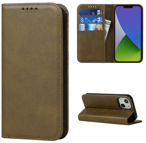 Cavor iPhone 15 Case,Flip Leather Wallet Case,[3 Card Holders][Stand Holder][Magnetic closure],Leather Cover Phone Case for iPhone 15 - Dark Green