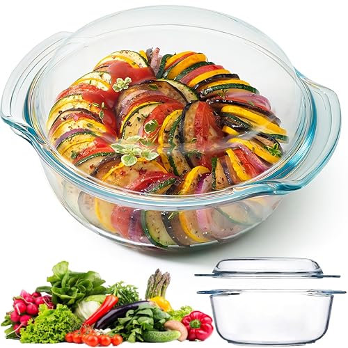 Retoo Auflaufform Glas Rund 1,5l,Hitzebeständigem als Lasagne Auflaufform, Backform, Tiramisu Form kleiner Bräter, Mikrowellenfest Spülmaschinenfest, Schüssel Transparent 20,5x22,5x9,5cm