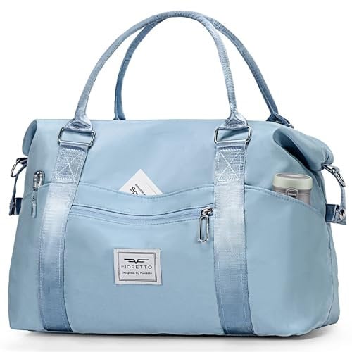 FIORETTO Damen Reisetasche Sporttasche Handgepäck Weekender Bag Schwimmtasche Wasserdicht Travel Bag Duffle Bag Fitnesstasche Trainingstasche für Damen Blau Large