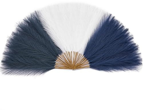 Serwalin 𝟲𝟬 𝙎𝙩𝙪̈𝙘𝙠 Pampasgras,45cm Faux Pampasgras Dekoration,Flauschiges künstliches Pampasgras für Valentinstag Dekoration,Boho Dekoration,Wohnzimmer,Haus,Vase Füllung,Hochzeit(Weiß und Blau)
